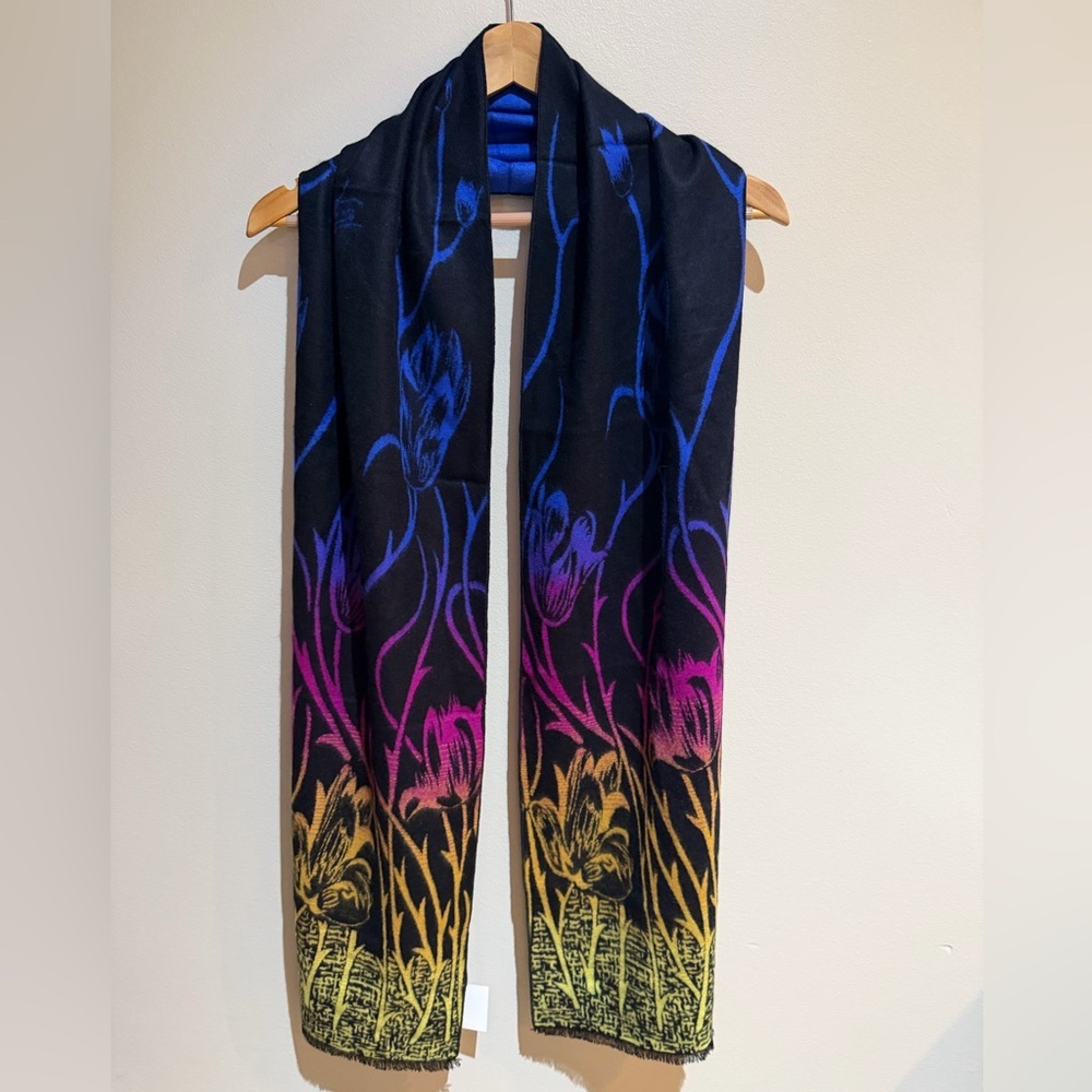 NWT Scarf 100% Cashmere Rapti bold floral colorful 12x76 inches long